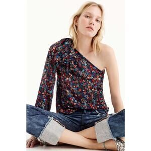 NWT J. Crew One-shoulder top in kaleidoscope star print Size 2 Indigo Multi Blue